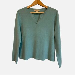 Peck & Peck blue cashmere pullover sweater split neck lightweight Size LG
